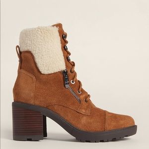 Marc Fisher Cognac Lansly Lace-Up Suede Booties